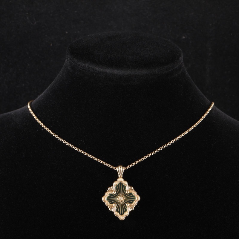 BUCCELLATI（布契拉提）Opera TULLE 花卉圖案 綠色琺瑯 項鏈 (大號） 18K黃金 項鏈 黃金-0