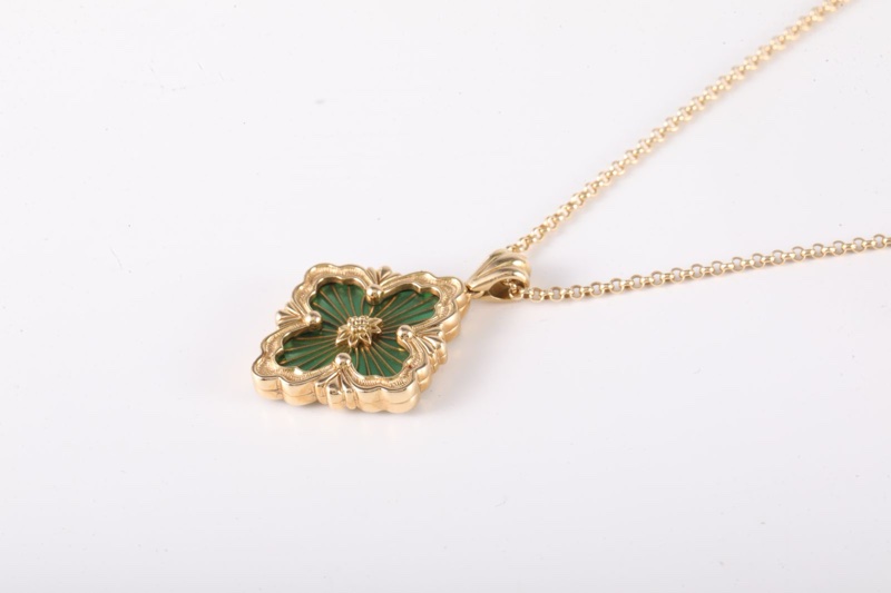BUCCELLATI（布契拉提）Opera TULLE 花卉圖案 綠色琺瑯 項鏈 (大號） 18K黃金 項鏈 黃金-2