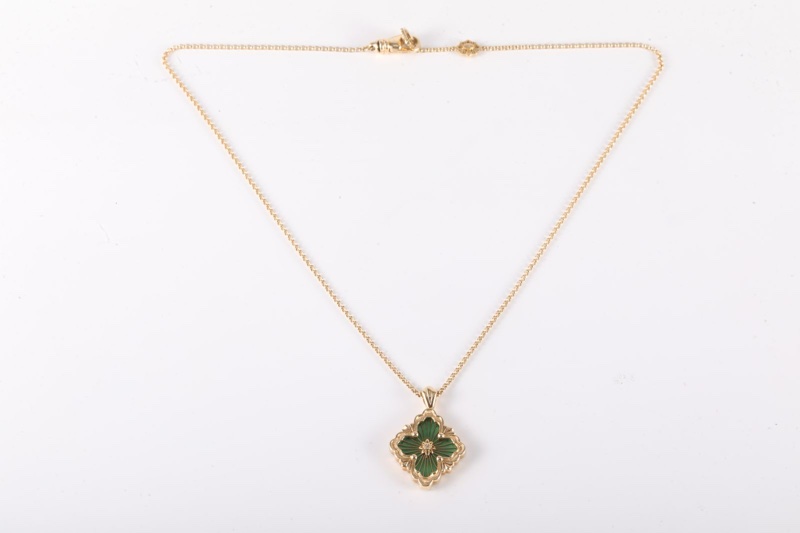 BUCCELLATI（布契拉提）Opera TULLE 花卉圖案 綠色琺瑯 項鏈 (大號） 18K黃金 項鏈 黃金-5