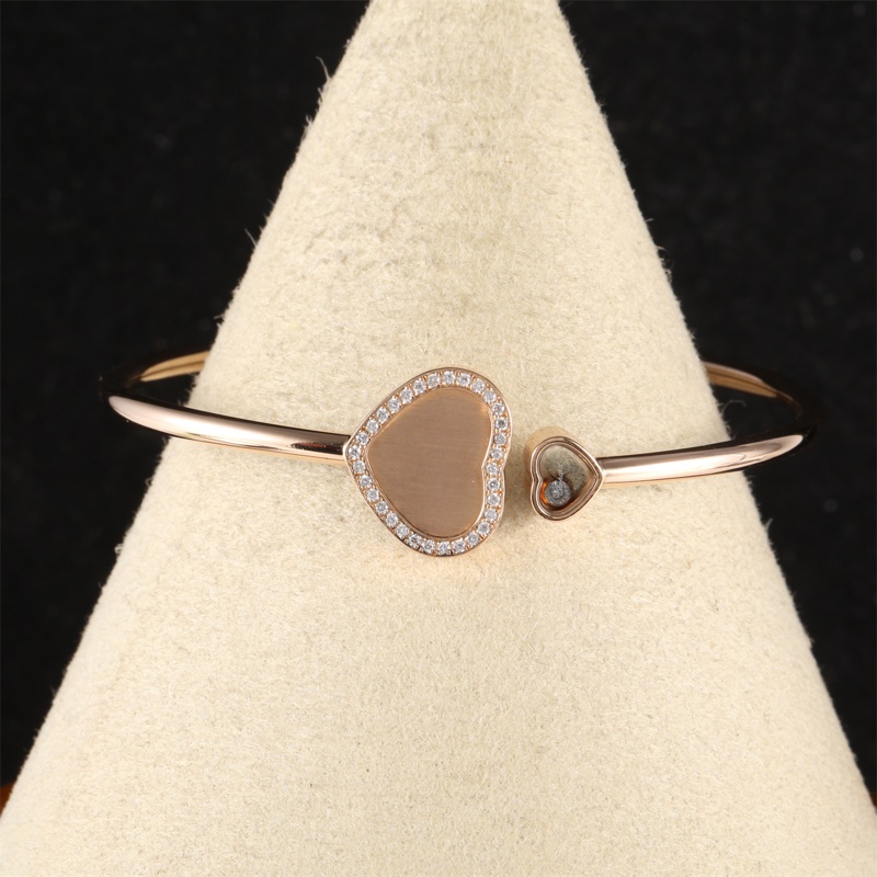 CHOPARD(肖邦)  18K玫瑰金 鑽石 玫瑰金 HAPPY HEARTS 快樂的心 邊鑽 手鐲 18K-0