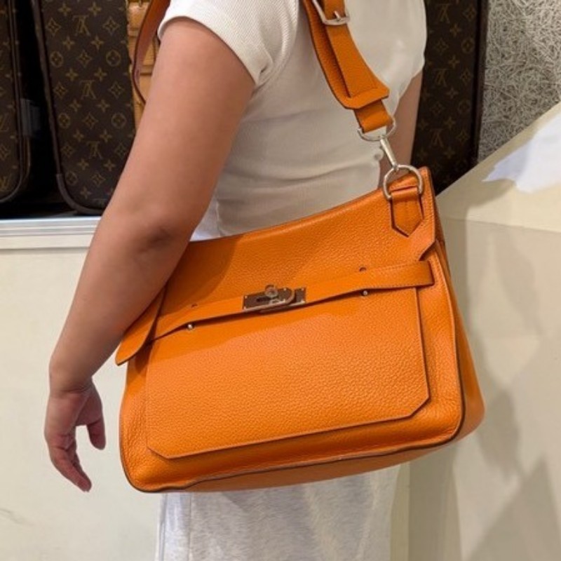 Hermes 銀釦橘皮革吉普賽包 Jypsiere 34-3