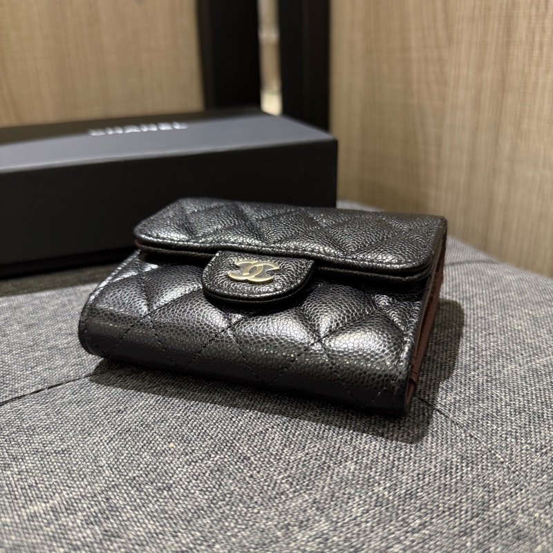 晶片款CHANEL AP0229 黑色荔枝牛皮金釦三折短夾 皮夾-2