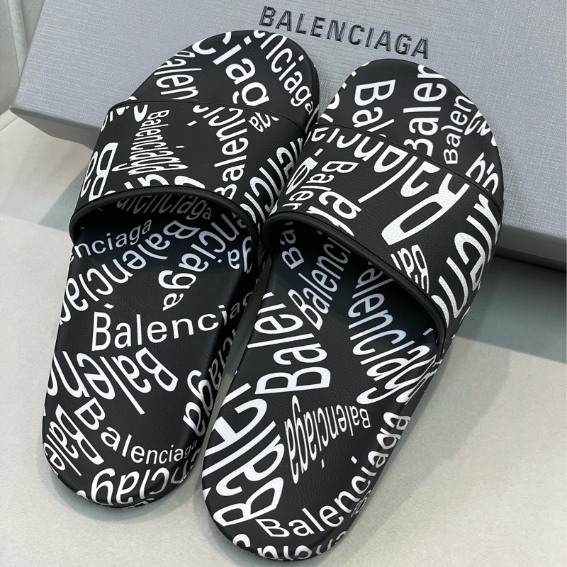 Balenciaga 女裝 黑白塗鴉印花拖鞋 EUR36 I387PE-1