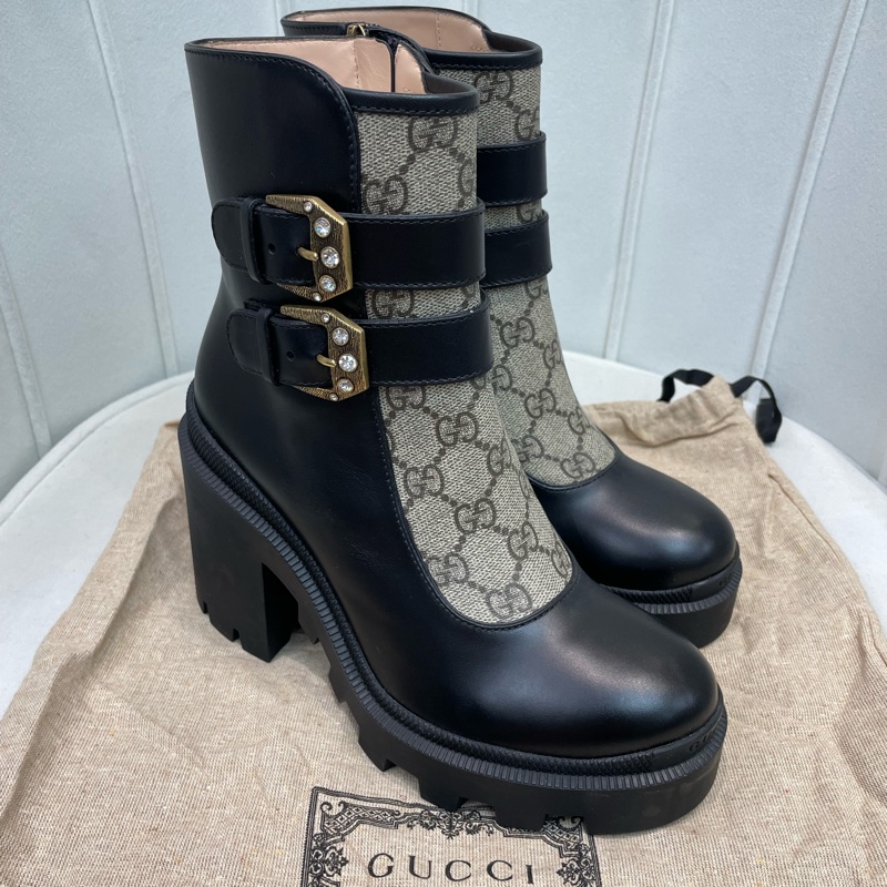 GUCCI 黑色老花馬丁靴 EUR36.5 X621-0