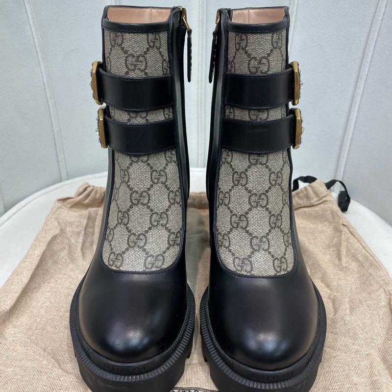 GUCCI 黑色老花馬丁靴 EUR36.5 X621-1