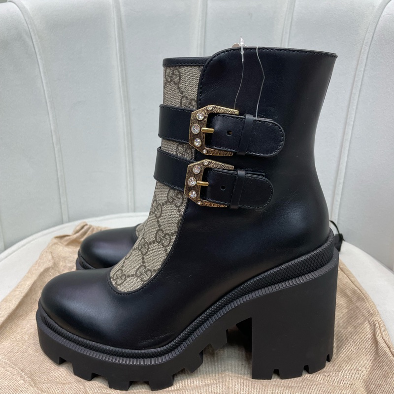 GUCCI 黑色老花馬丁靴 EUR36.5 X621-3