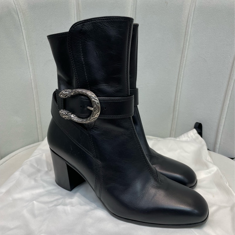 GUCCI 黑色酒神扣短靴 EUR37 XA206-0