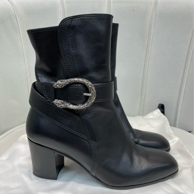 GUCCI 黑色酒神扣短靴 EUR37 XA206-3