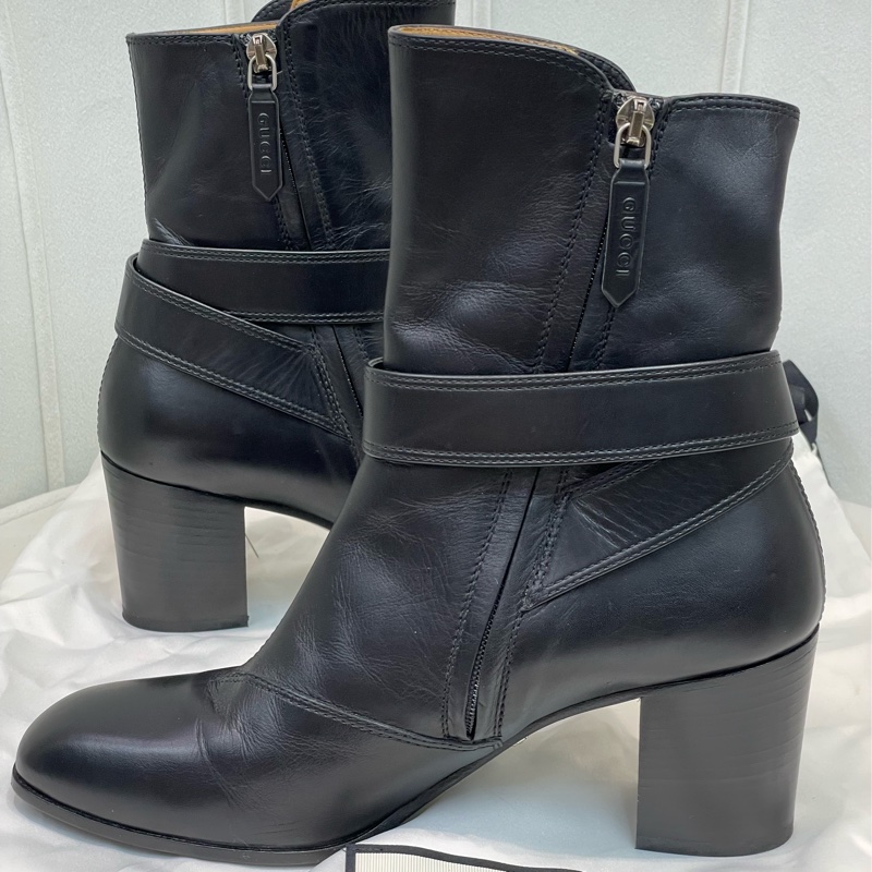 GUCCI 黑色酒神扣短靴 EUR37 XA206-5
