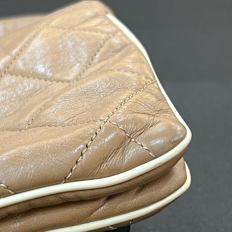 Chanel香奈兒Vintage中古2.55大方銀扣奶茶色鏈條包 肩背包 斜背包-11