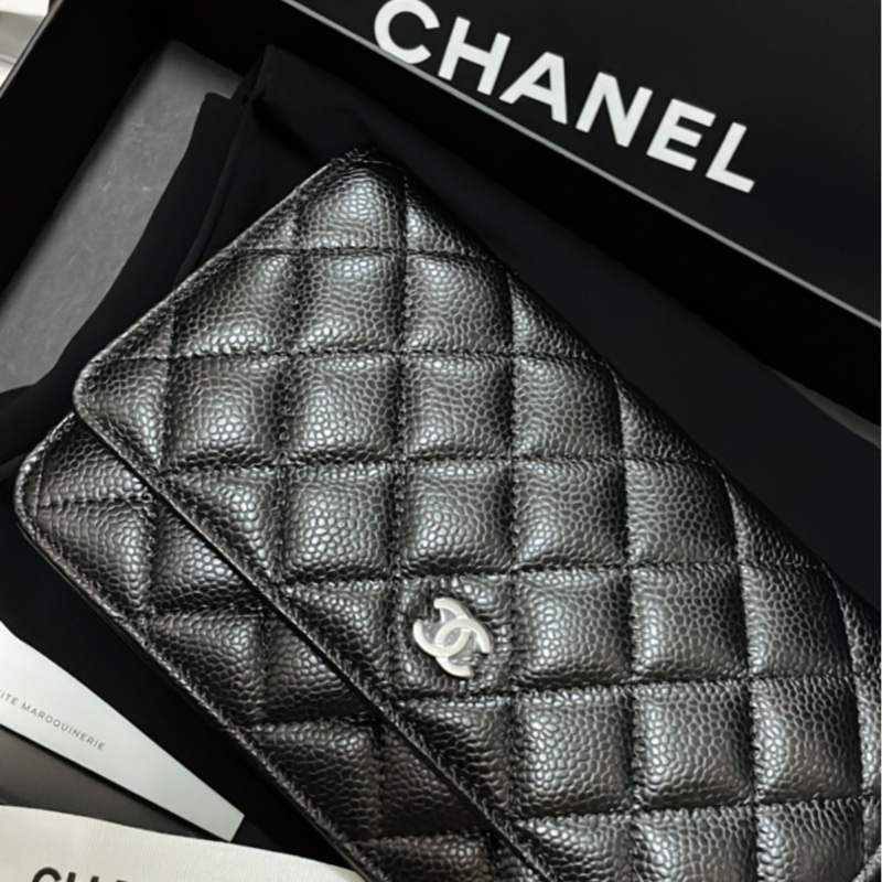 CHANEL 經典菱格紋小羊皮WOC手拿/斜背包 (黑銀)晶片款-1