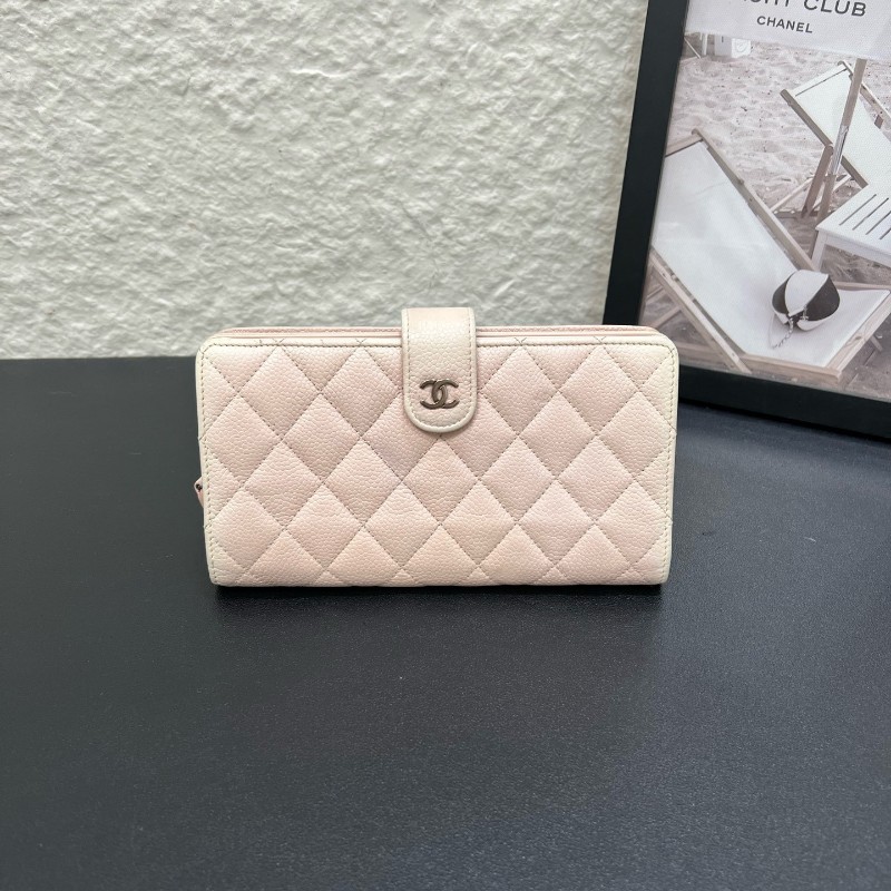 Chanel香奈兒 裸粉色長夾 經典菱格紋荔枝牛皮 卡包 零錢包 內裡多個卡位-0