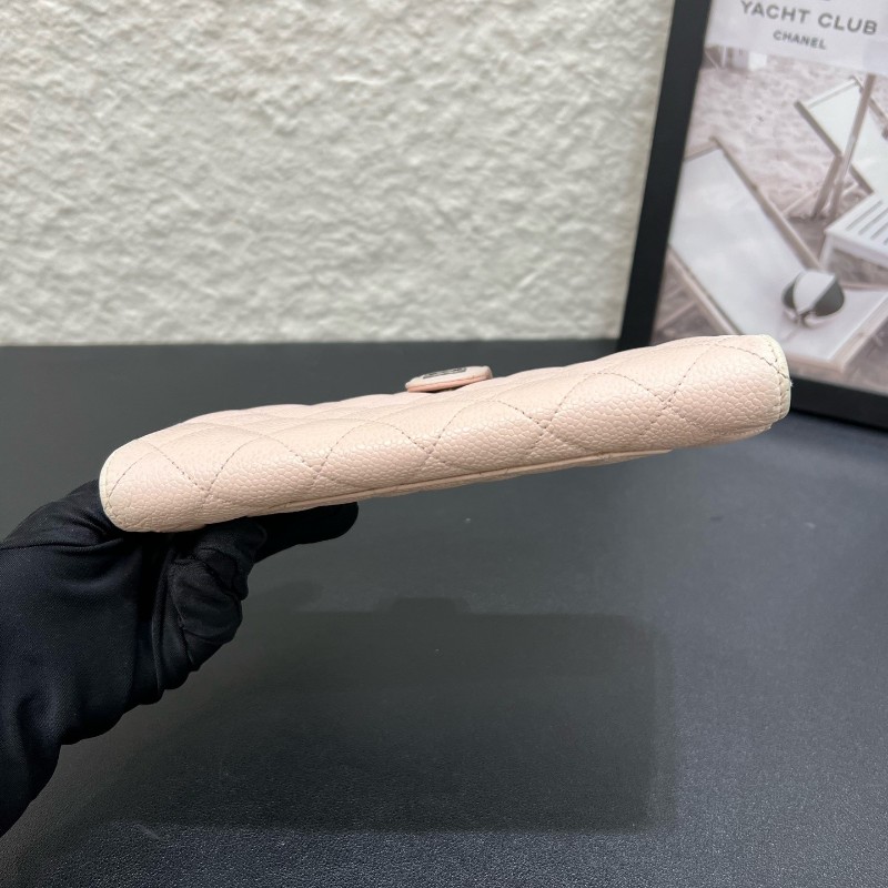 Chanel香奈兒 裸粉色長夾 經典菱格紋荔枝牛皮 卡包 零錢包 內裡多個卡位-4