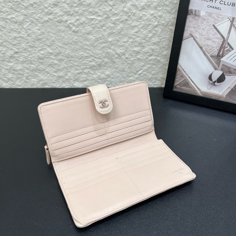 Chanel香奈兒 裸粉色長夾 經典菱格紋荔枝牛皮 卡包 零錢包 內裡多個卡位-5