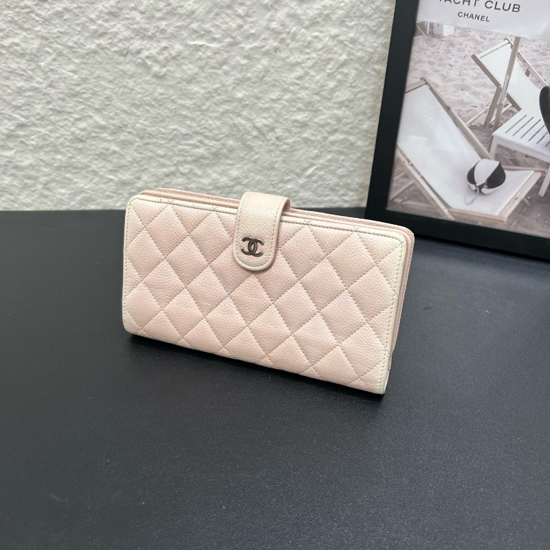 Chanel香奈兒 裸粉色長夾 經典菱格紋荔枝牛皮 卡包 零錢包 內裡多個卡位-7