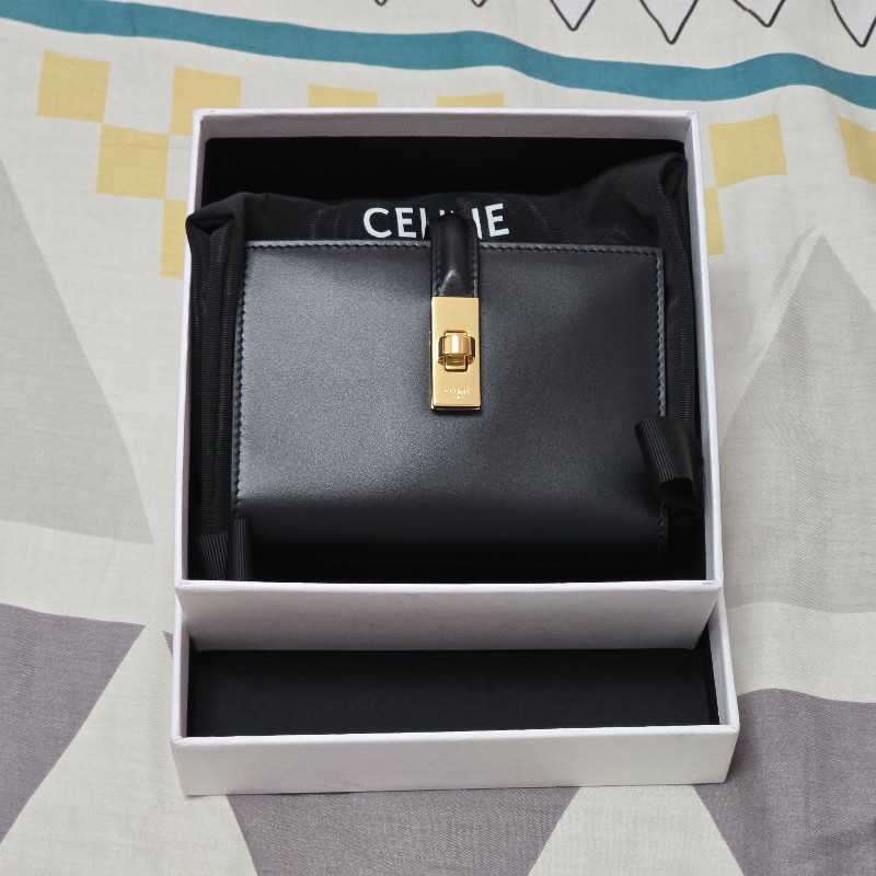 CELINE 緞面小牛皮錢包 16 (Cèze),附零錢包-0