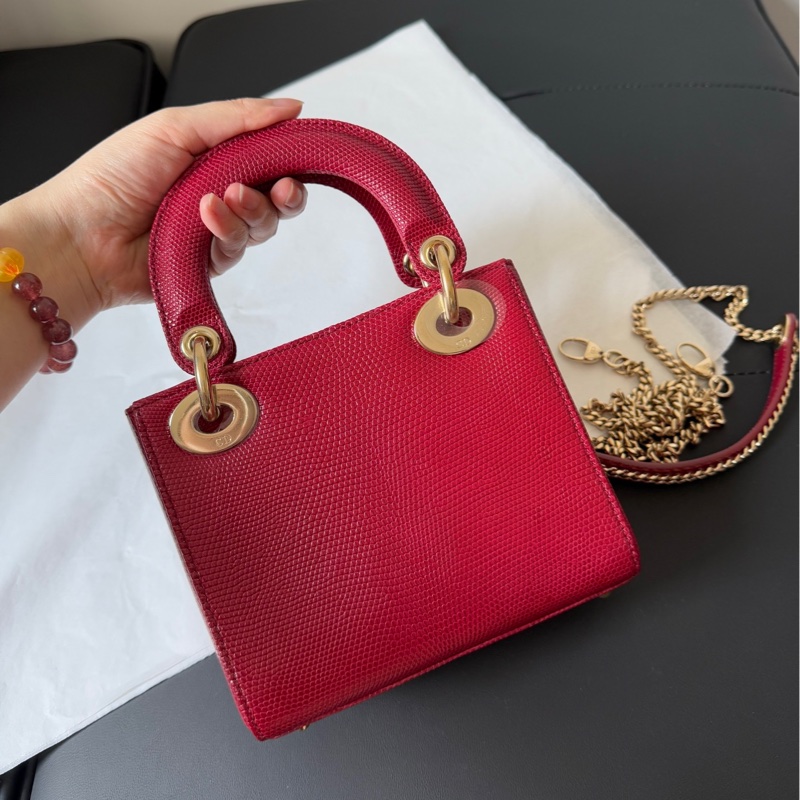 Dior 迪奧 紅金蜥蜴皮三格戴妃包 稀有皮-2