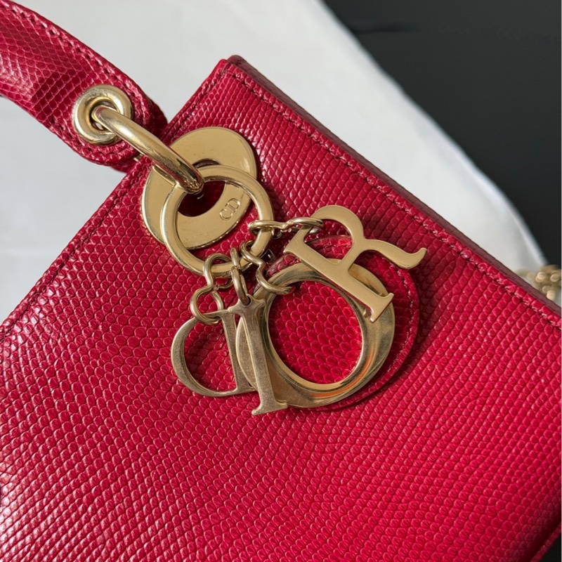 Dior 迪奧 紅金蜥蜴皮三格戴妃包 稀有皮-4