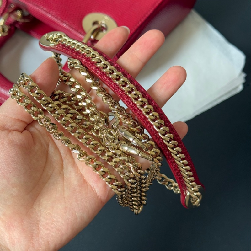 Dior 迪奧 紅金蜥蜴皮三格戴妃包 稀有皮-18