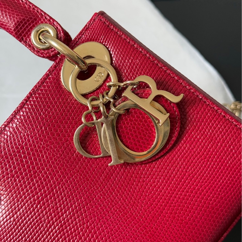 Dior 迪奧 紅金蜥蜴皮三格戴妃包 稀有皮-19