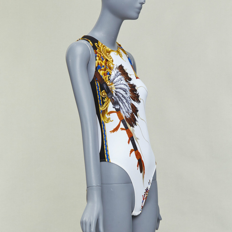VERSACE Tribute 1992 Native Americans colorful Indian print swimsuit IT38 XS-2