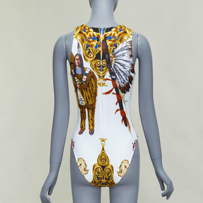 VERSACE Tribute 1992 Native Americans colorful Indian print swimsuit IT38 XS-4