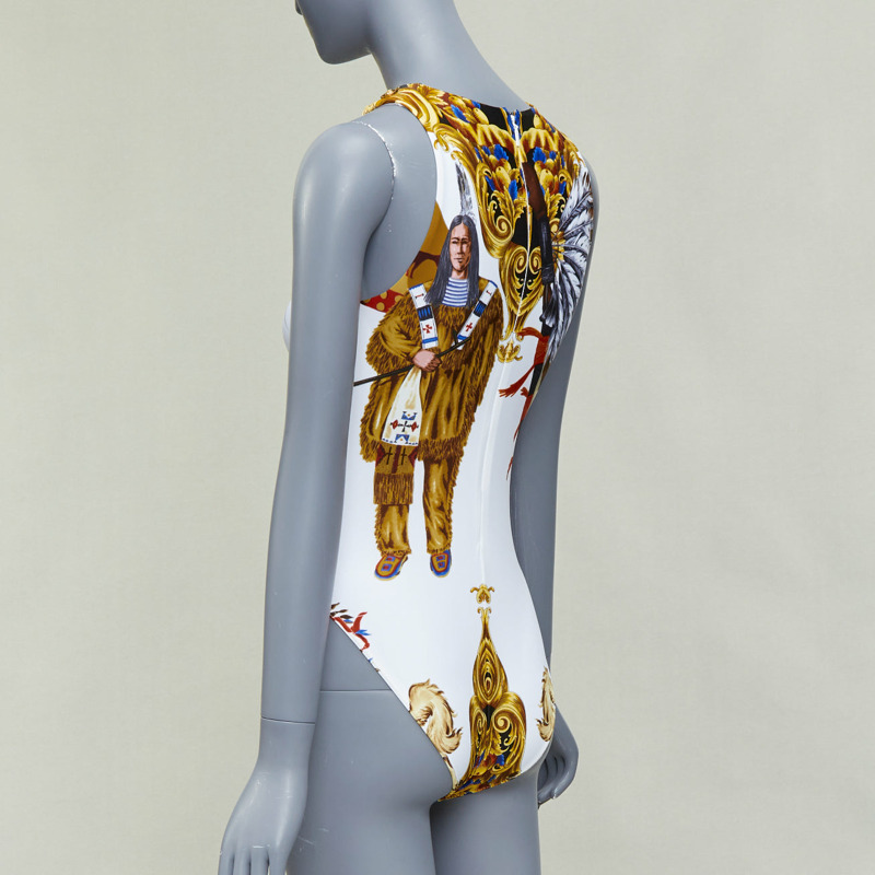 VERSACE Tribute 1992 Native Americans colorful Indian print swimsuit IT38 XS-5