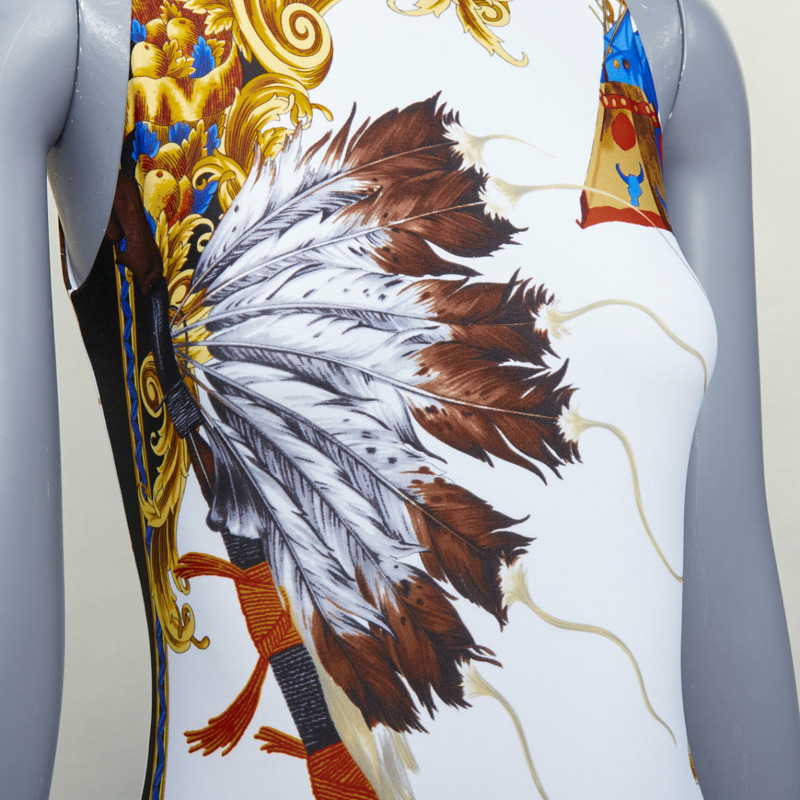 VERSACE Tribute 1992 Native Americans colorful Indian print swimsuit IT38 XS-6