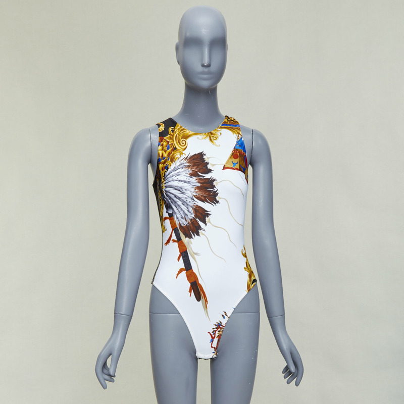 VERSACE Tribute 1992 Native Americans colorful Indian print swimsuit IT38 XS-8