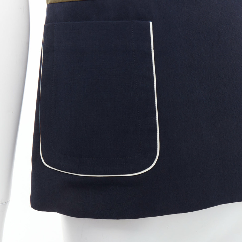 MARNI navy khaki cotton white trim dual pocket cropped top IT38 XS-1