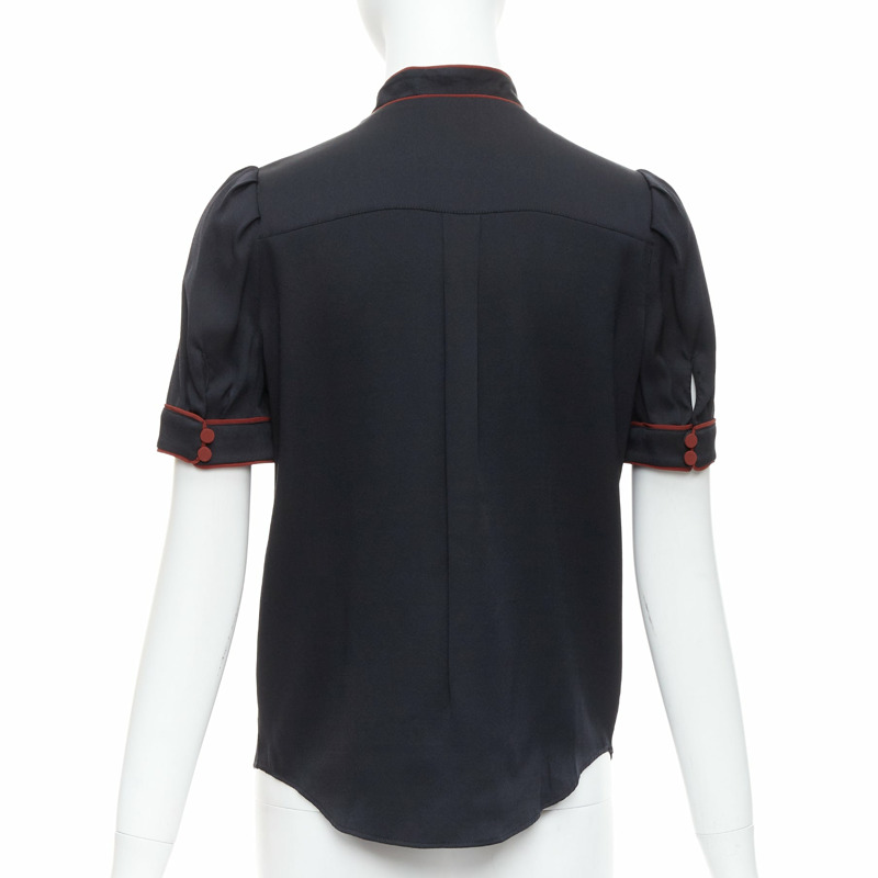 GUCCI 2007 Vintage black silk gold GG logo charm red piped top IT38 XS-4