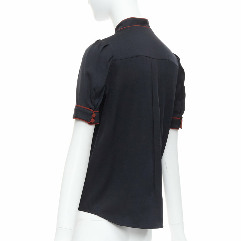 GUCCI 2007 Vintage black silk gold GG logo charm red piped top IT38 XS-5