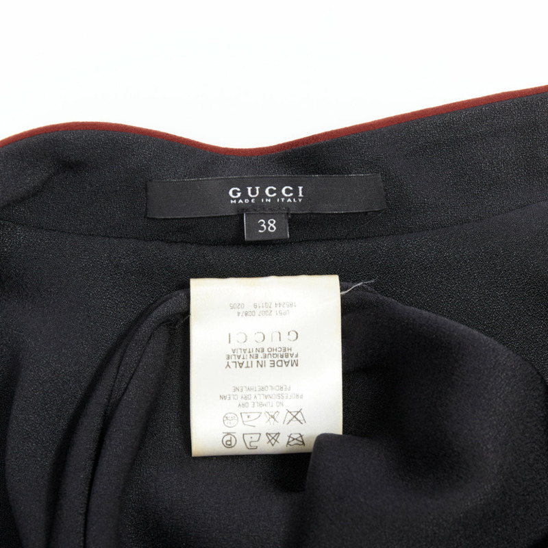 GUCCI 2007 Vintage black silk gold GG logo charm red piped top IT38 XS-7