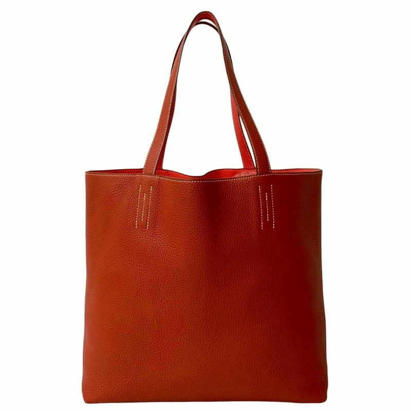 HERMES Double Sens 45 Taurillon Clemence 皮革托特包/手提包,橘色,a13-7-2