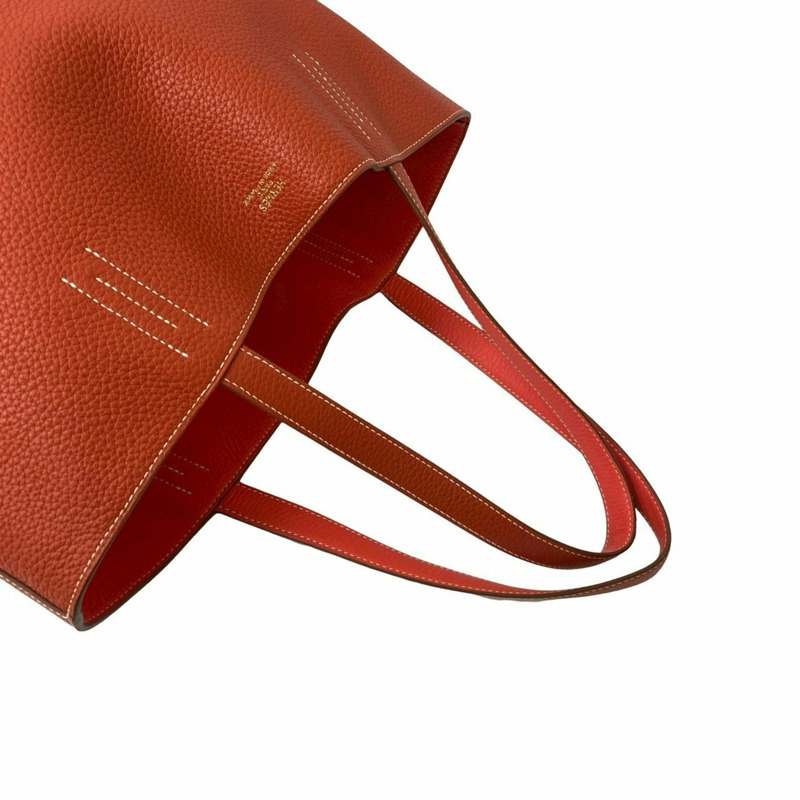 HERMES Double Sens 45 Taurillon Clemence 皮革托特包/手提包,橘色,a13-7-3