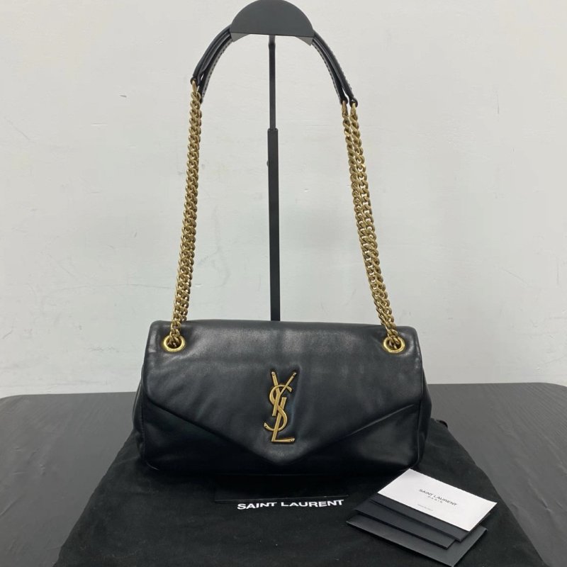 YSL Calypso黑金羊皮肩背斜背包 26*14*7 98新配件塵袋-0
