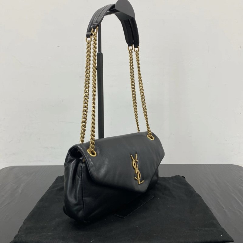 YSL Calypso黑金羊皮肩背斜背包 26*14*7 98新配件塵袋-1