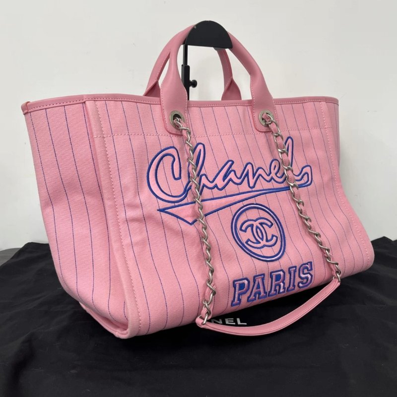 CHANEL 23P粉色子母手提沙灘包 38*30*23 98新配件塵袋-1