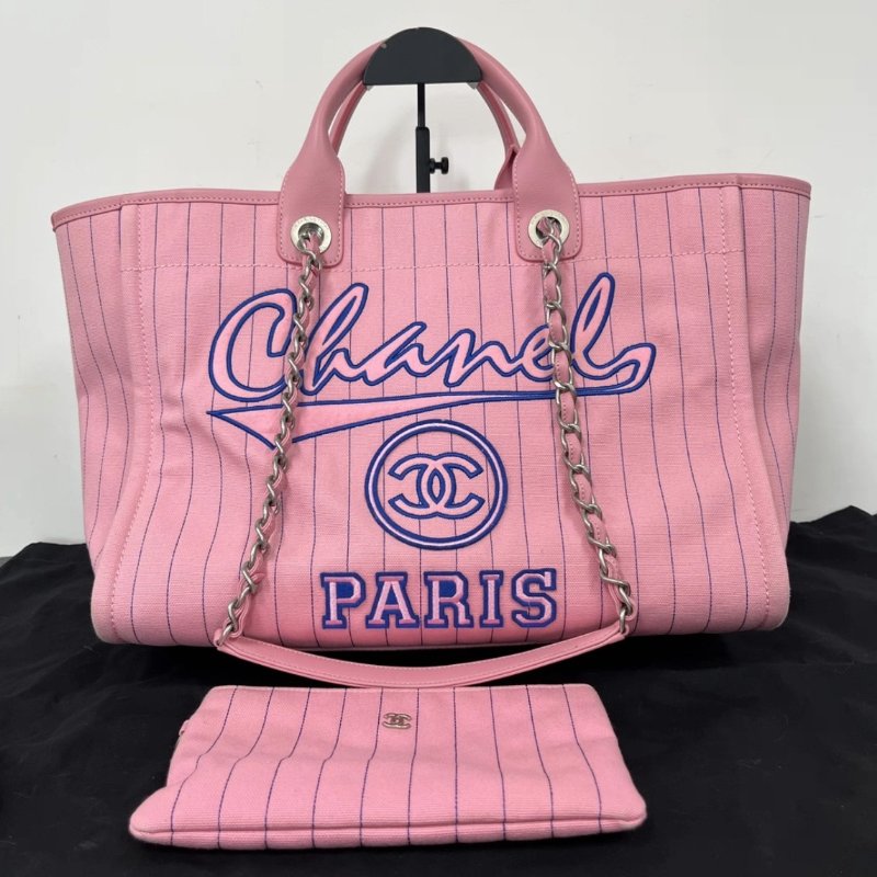 CHANEL 23P粉色子母手提沙灘包 38*30*23 98新配件塵袋-0
