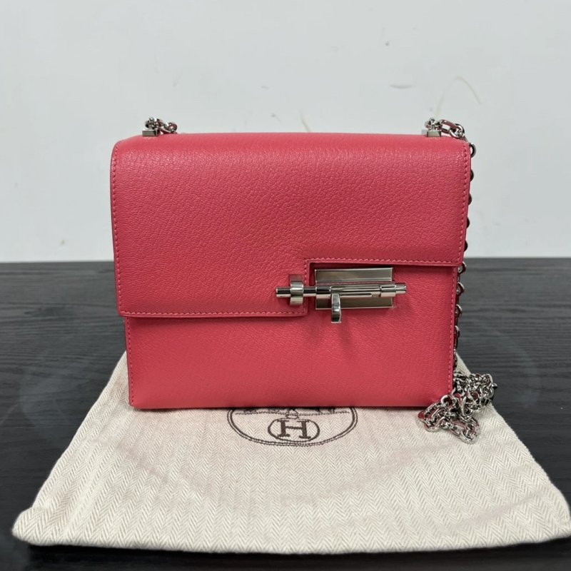HERMES Verrou mini唇膏粉銀扣插銷包 17*13*4 98新配件塵袋-0