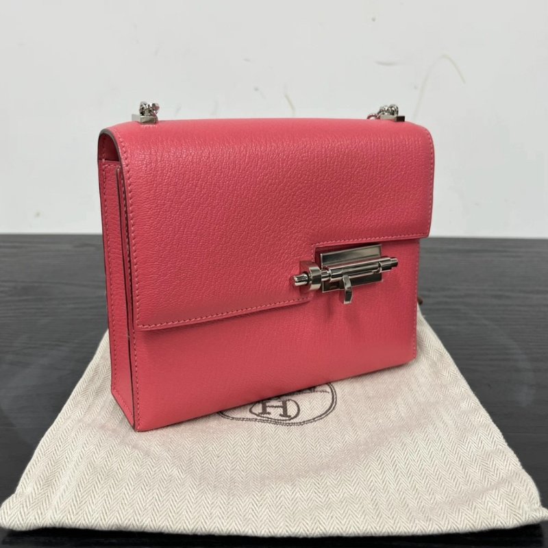 HERMES Verrou mini唇膏粉銀扣插銷包 17*13*4 98新配件塵袋-1