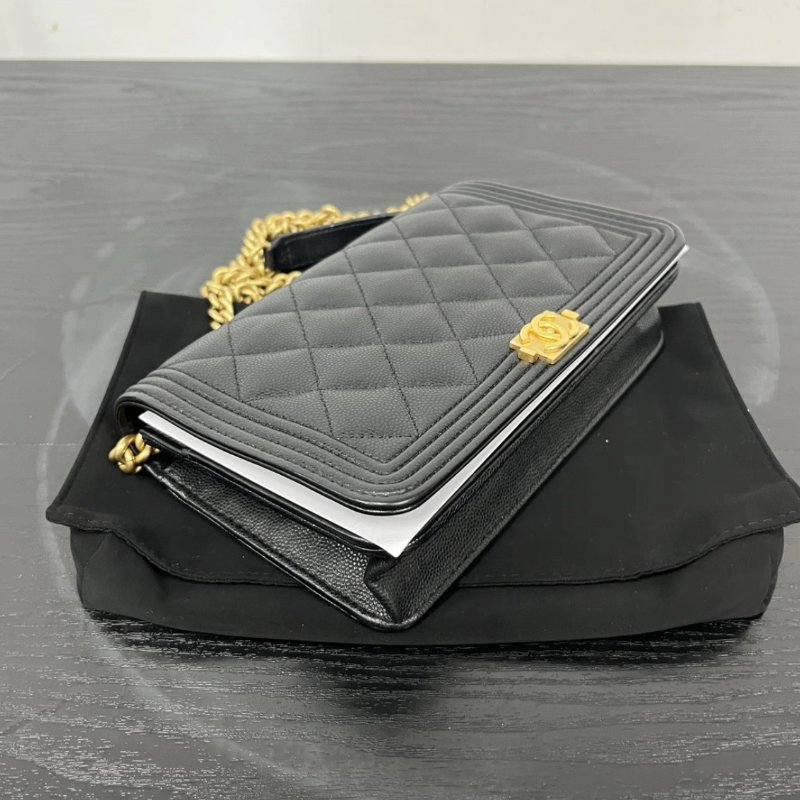 CHANEL 黑金Leboy Woc魚子醬牛皮肩背斜背鏈條包 19*12*4 99新配件盒子塵袋-2
