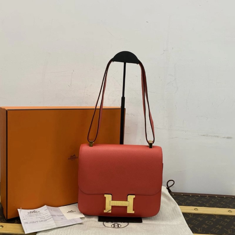 HERMES 康康24齋普洱色粉金扣肩背斜背包 24*18.5*6 98新配件盒子塵袋購證-0