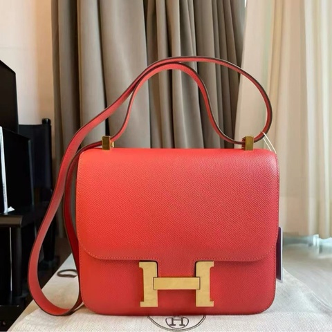 HERMES 康康24齋普洱色粉金扣肩背斜背包 24*18.5*6 99新配件塵袋
