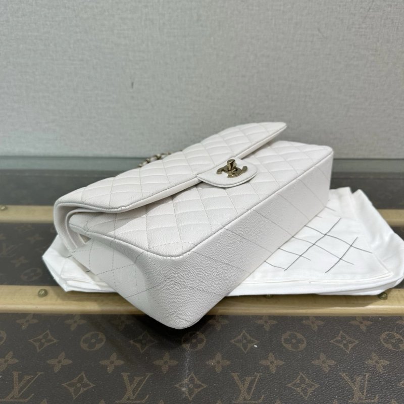 CHANEL 荔枝牛皮白金CF肩背斜背包中號 芯片款 25*15*6 98新配件盒子塵袋-3