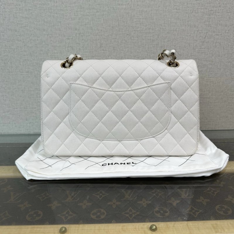 CHANEL 荔枝牛皮白金CF肩背斜背包中號 芯片款 25*15*6 98新配件盒子塵袋-5