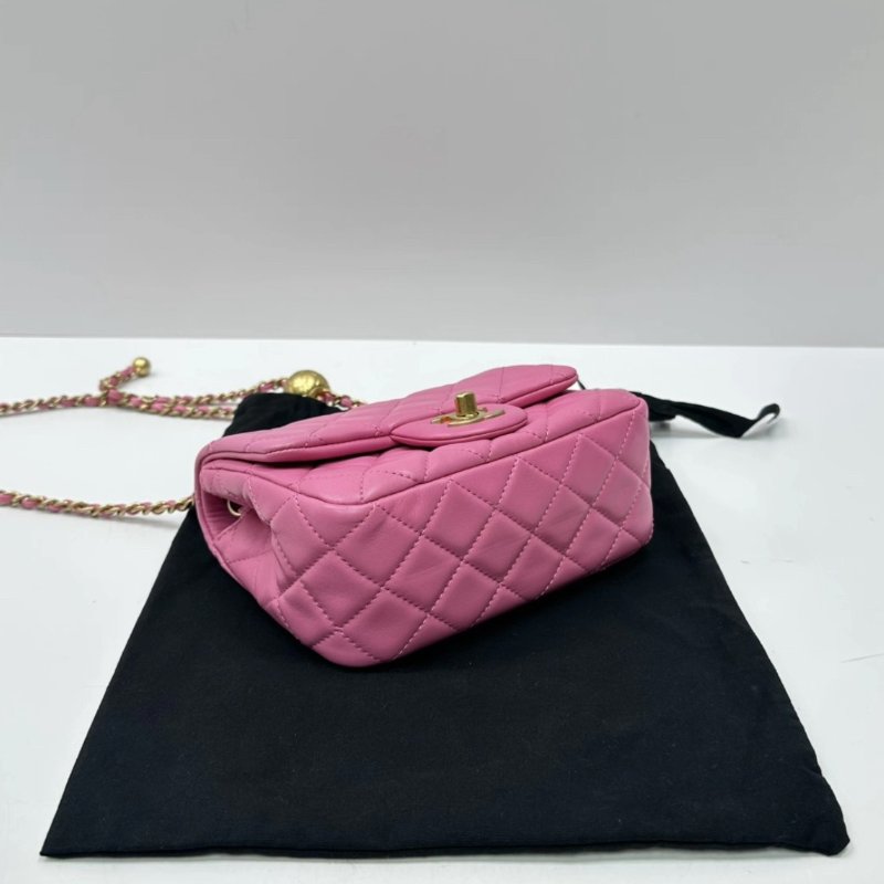 CHANEL 粉金金球方胖子肩背斜背包 18*12*7 99新配件塵袋保卡-3