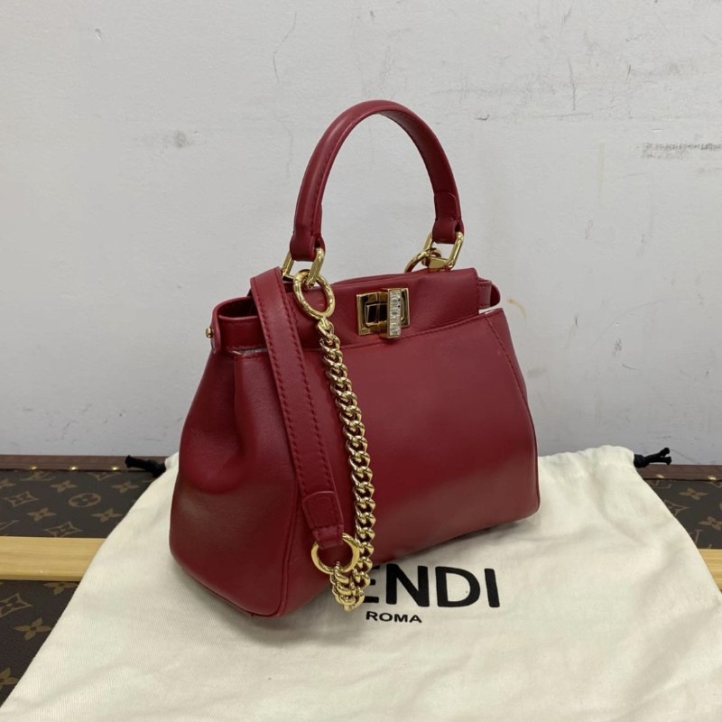 FENDI peekaboo mini紅金鑽扣肩背斜背手提包 19*16*6cm 98新配件塵袋-1