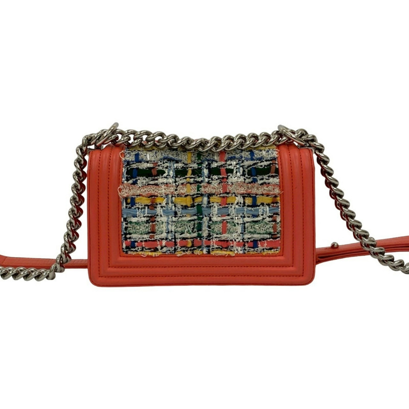CHANEL Boy Chanel 皮革粗花呢單肩包 粉紅色和多色(18464)-2