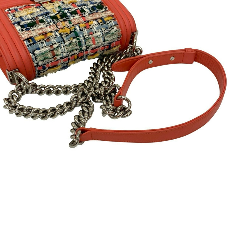 CHANEL Boy Chanel 皮革粗花呢單肩包 粉紅色和多色(18464)-3